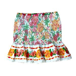 Farm Rio Flowerful Sketch Mini Smocked Skirt Strawberry Resortwear Ruffle NWT